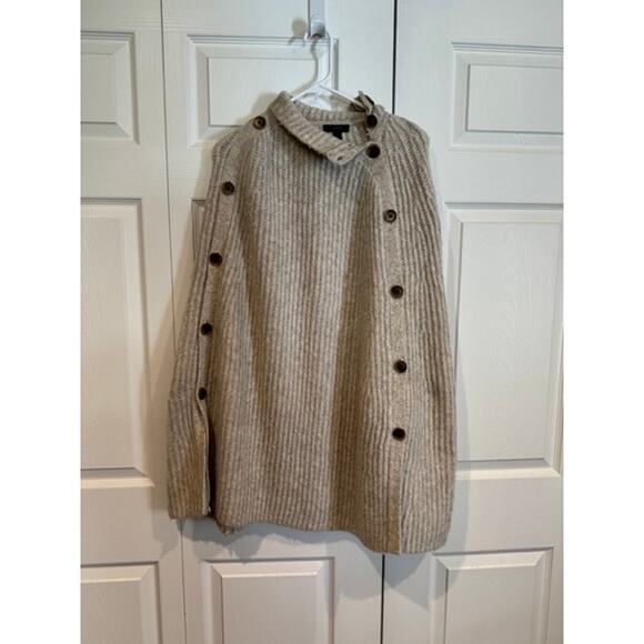 J. Crew Minimalist Wool Blend Convertible Chunky Knit Sweater Poncho Cape - Picture 1 of 7